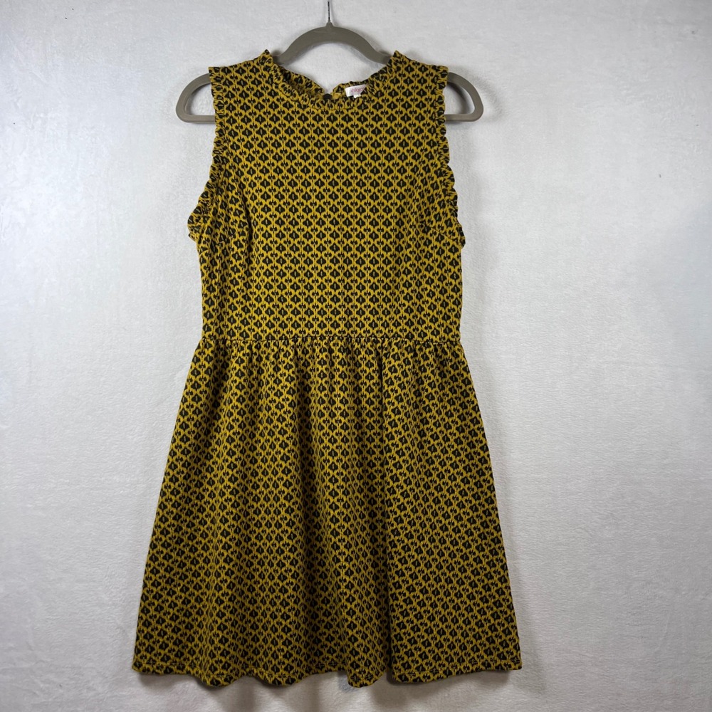 Xhilaration Womens Yellow Black Geometric Jacquard Ruffle Sleeveless Dress L